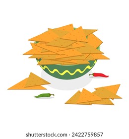 3D Isometric Flat Vector Set of Nachos, Mexican Tortilla Chips with Sauces. Item 1