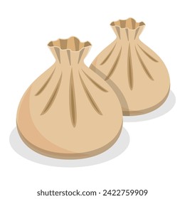 3D Isometric Flat Vector Set of Dumplings, Dim Sum, Asian Food. Item 5