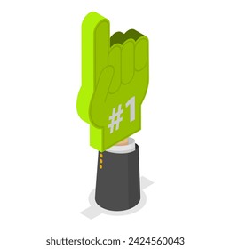 3D Isometric Flat Vector Set of Colorful Foam Hands, Sports Paraphernalia Fun Items. Item 5