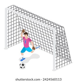 3D Isometric Flat Vector Set of Goalkeepers, Goalie Characters in Motion. Item 1