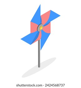 3D Isometric Flat Vector Set of Pinwheels, Summer Ventilator Toys. Item 5