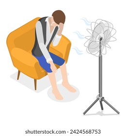 3D Isometric Flat Vector Set of Summer Heat, Overheating and Exhaustion. Item 3