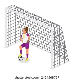 3D Isometric Flat Vector Set of Female Soccer Characters, Girl Football Players. Item 1