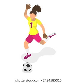 3D Isometric Flat Vector Set of Female Soccer Characters, Girl Football Players. Item 2