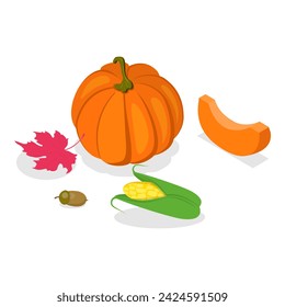 3D Isometric Flat Vector Set of Thanksgiving Set, Fall Season Decoration. Item 2