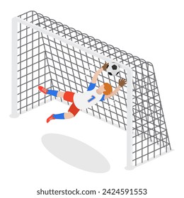 3D Isometric Flat Vector Set of Goalkeepers, Goalie Characters in Motion. Item 4