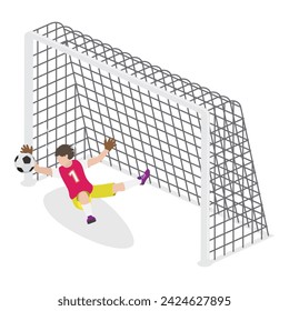 3D Isometric Flat Vector Set of Goalkeepers, Goalie Characters in Motion. Item 5