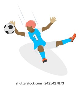 3D Isometric Flat Vector Set of Female Soccer Characters, Girl Football Players. Item 5