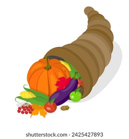 3D Isometric Flat Vector Set of Thanksgiving Set, Fall Season Decoration. Item 4