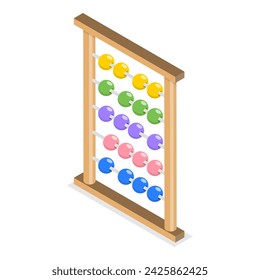 3D Isometric Flat Vector Set of Abacuses, Mathematics Calculator, Math Learning. Item 3