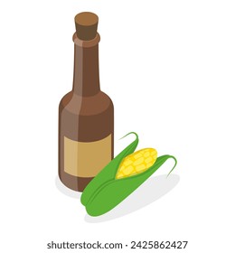 3D Isometric Flat Vector Set of Oil Bottles, Organic Healthy Product. Item 3