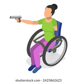 3D Isometric Flat Vector Set of Disabled Sportsmen, Athletes with Physical Disabilities. Item 1