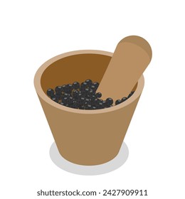 3D Isometric Flat Vector Set of Black Pepper , Herbal Seasoning for Cooking. Item 3