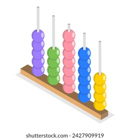 Conjunto de vectores planos isométricos 3D de ábacos, calculadora de matemáticas, aprendizaje de matemáticas. Tema 2