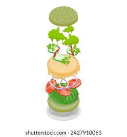 3D Isometric Flat Vector Set of Burger Maker, Elements for Different Sandwich. Item 4