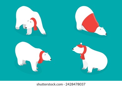 3D Isometric Flat Vector Set of Polar Bear Postures, White Big Animal