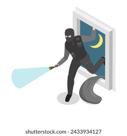 3D Isometric Flat Vector Set of Criminal Set, Thiefs and Burglars. Item 2