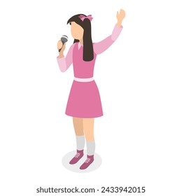 3D Isometric Flat Vector Set of Singing Children , Music School Students. Item 6