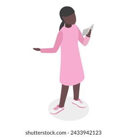 3D Isometric Flat Vector Set of Singing Children , Music School Students. Item 5