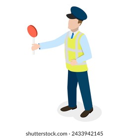 3D Isometric Flat Vector Set of Traffic Policeman Characters, Road Inspector Occupation. Item 5