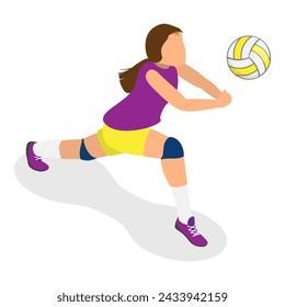 3D Isometric Flat Vector Set of Volleyball Players, Team Sports Game. Item 2