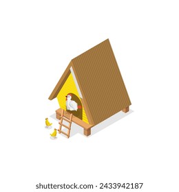 3D Isometric Flat Vector Set of Wild And Domestic Animals With Homes, Poultry Farming. Item 3