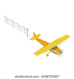 3D Isometric Flat Vector Set of Aircrafts In Sky With Banners, Flying Advertising. Item 2