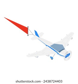 3D Isometric Flat Vector Set of Aircrafts In Sky With Banners, Flying Advertising. Item 1