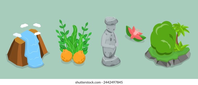 3D Isometric Flat Vector Set of Jeju, South Korean Island