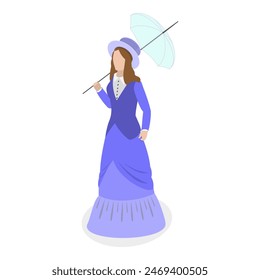 3D Isometric Flat Vector Set of British People Set, Victorian Era Persons. Item 5