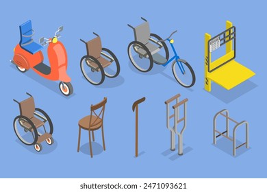 3D Isometric Flat Vector Set of Orthopedic Accessories, Medical Support Equipment