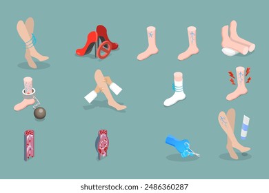 3D Isometric Flat Vector Set of Varicose Treatment, Health Care