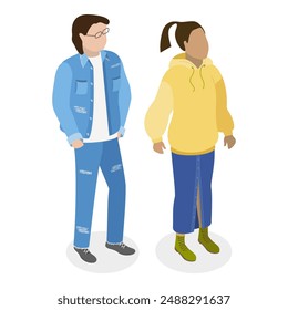 3D Isometric Flat Vector Set of Fashionable Couples, People in Trendy Clothes. Item 2