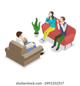 3D Isometric Flat Vector Set of Psychotherapy Session Scenes, Mental Health. Item 2