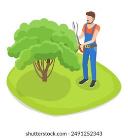 3D Isometric Flat Vector Set of Garden Tools And People, Landscape Designers and Farming Equipment. Item 2