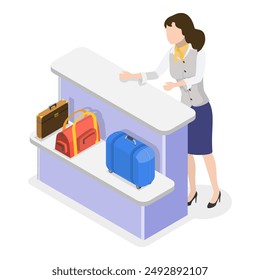 3D Isometric Flat Vector Set of Airport Staff, Group of Airline Employees. Item 7