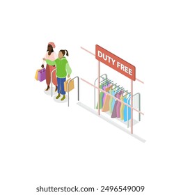 3D Isometric Flat Vector Set of Airport Scenes, Automated Border Control, Waiting Area, Duty Free Shopping. Item 2