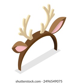 3D Isometric Flat Vector Set of Animals Ears Costumes, Carnival Headbands. Item 2