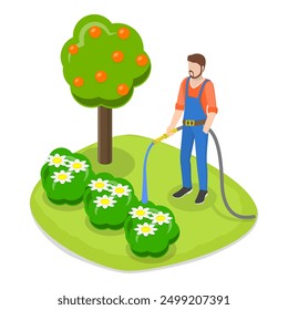 3D Isometric Flat Vector Set of Garden Tools And People, Landscape Designers and Farming Equipment. Item 5