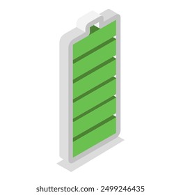 3D Isometric Flat Vector Set of Charging Level Batteries, Charge Indicator. Item 6