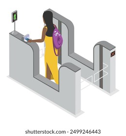 3D Isometric Flat Vector Set of Airport Scenes, Automated Border Control, Waiting Area, Duty Free Shopping. Item 3