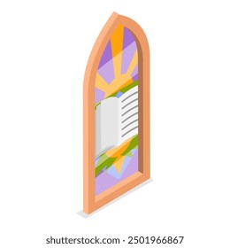 3D Isometric Flat Vector Set of Church Stained Arched Windows , Different Styles and Drawing. Item 3