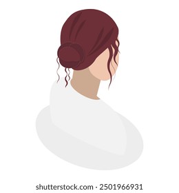 3D Isometric Flat Vector Set of Lady Hairstyles, Rear View. Item 3