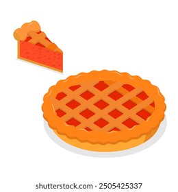 3D Isometric Flat Vector Set of Diffeent Pies and Slices, American Homemade Traditional Desserts. Item 1