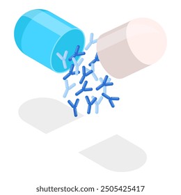 3D Isometric Flat Vector Set of Probiotics Pills, Microbiome Elements in Medical Capsules. Item 1