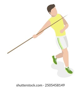 3D Isometric Flat Vector Set of a Character Javeling Throwing, Sports Activity. Item 3