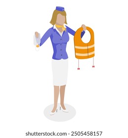 3D Isometric Flat Vector Set of Airport Staff, Group of Airline Employees. Item 1