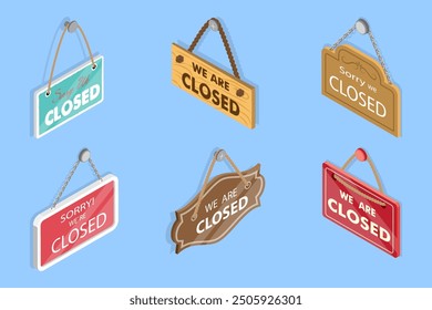 3D Isometric Flat Vector Set of Signboards, Forbidden Entry Reminder