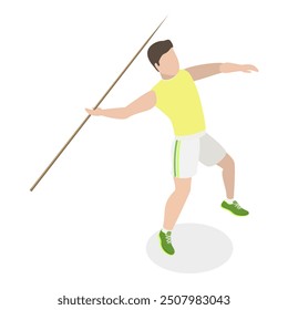 3D Isometric Flat Vector Set of a Character Javeling Throwing, Sports Activity. Item 4