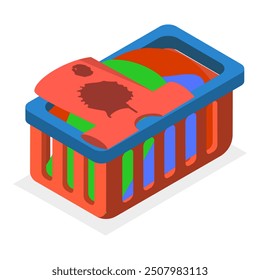 3D Isometric Flat Vector Set of Dirty Clothes, Apparel with Stains. Item 6